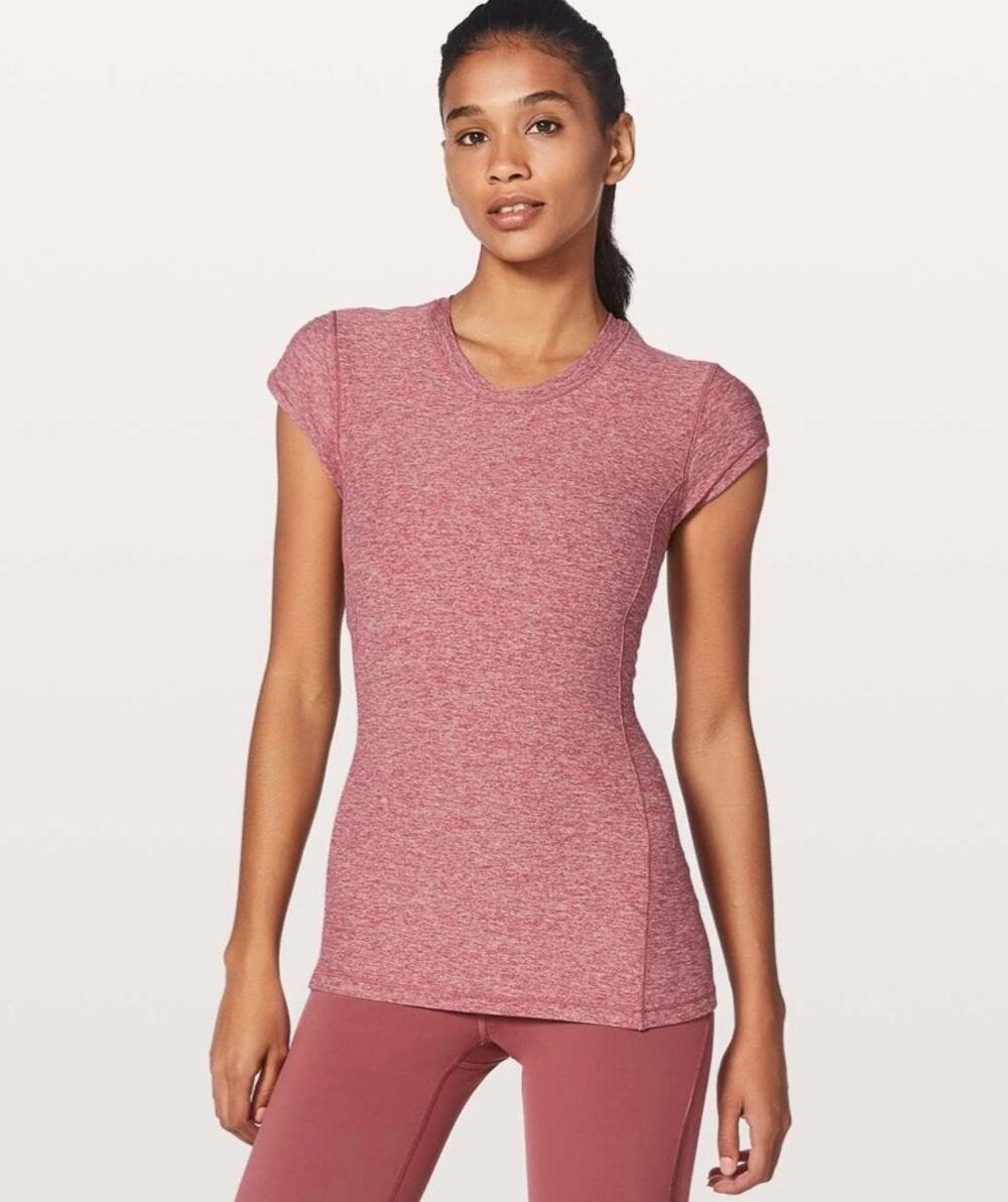 Lululemon Time To Sweat Short Sleeve Shirt Size 6 Heathered So Merlot EUC